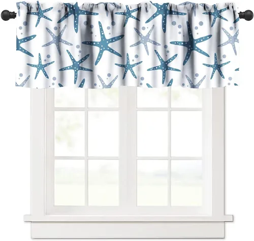 Miniatura 11 de JESTRONRY Cenefa de ventana con diseño de estrella de mar, diseño tropical de conchas marinas oceánicas, cenefa de cortina para decoración de cocina