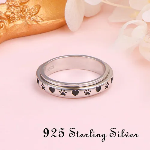 Miniatura 6 de Ladytree Anillos giratorios de plata de ley 925 para aliviar la ansiedad, el estrés y el aburrimiento, para TDAH y autismo, chapado en platino
