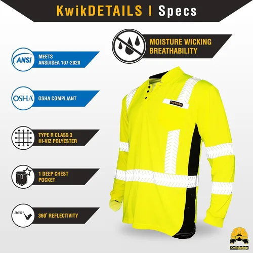 Miniatura 6 de KwikSafety - Charlotte, NC - Camisas de seguridad de manga larga premium [cuello redondo, botón y cuello con cremallera] Clase 3 ANSI probado OSHA