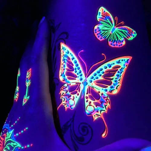 Tatuaje temporal para fiesta de luz negra, 1 hoja, trasero