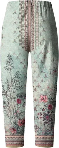 Miniatura 3 de Pantalones de salón de lino y algodón con bolsillos para Mujer, informales, de pierna ancha, con Cintura alta elástica