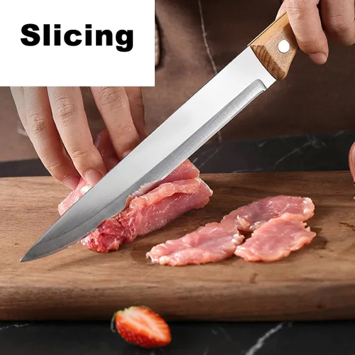 Miniatura 4 de Cuchillo de pelar frutas y verduras de corte de carne cuchillo de cocina de acero inoxidable hoja ultra afilada mango ergonómico de madera