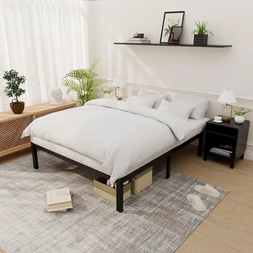 Miniatura 13 de Marco de cama de bambú tamaño completo con plataforma de madera sólida estable con listones antideslizantes, soporte para cama alta, no necesita