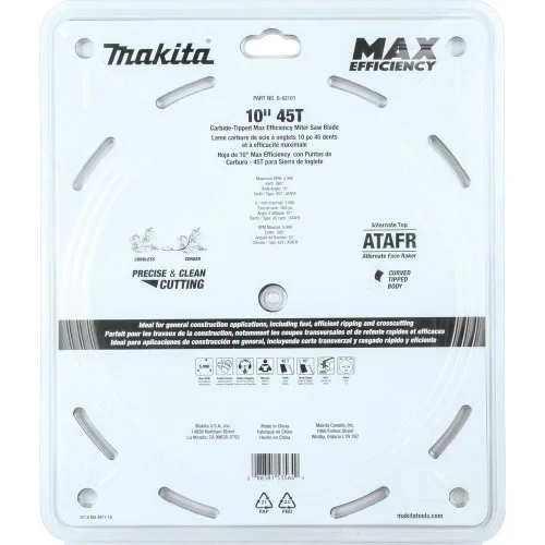 Miniatura 3 de Makita B-62103 Hoja de sierra ingletadora de máxima eficiencia con punta de carburo de 10" 45T