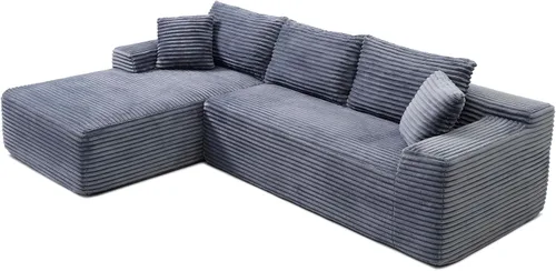 Miniatura 9 de Sofá seccional sin costuras de 108" en forma de L para sala de estar, cómodo sofá de corduroy con chaise, amplios reposabrazos, asiento profundo