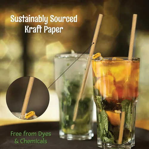 Miniatura 3 de Friendly Straw Paquete de 300 pajitas de papel kraft biodegradables, pajitas de papel para beber de 7.75 x 0.25 pulgadas, pajitas de papel marrón a