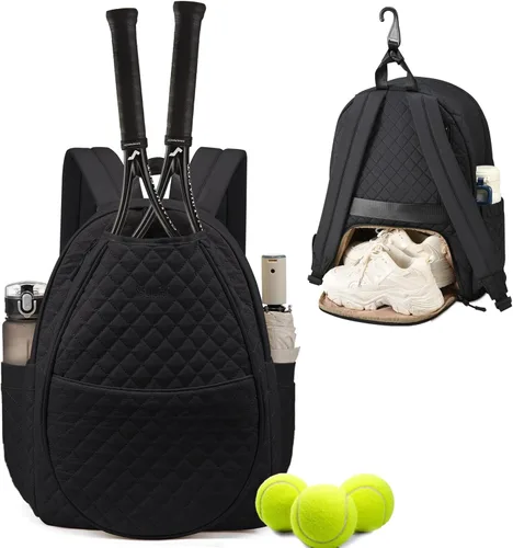 Miniatura 20 de Sucipi Bolsas de tenis para mujeres, Mochila bolsa acolchada para raqueta de tenis para raqueta de tenis, palas de pickleball, bádminton Negro