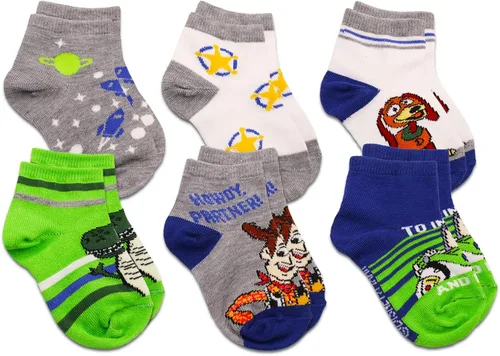Miniatura 2 de Disney Calcetines de Toy Story para niños, paquete con 6 pares de calcetines de Toy Story para niños pequeños de 4 a 7 años, calcomanías