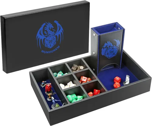Bandeja de Dados DND y Caja de Almacenamiento de Torre, Estuche Portadados D&D 4 en 1 (Bandeja para Tirar Dados, Torre Lanzadora de Dados,