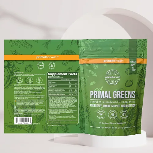 Miniatura 5 de Polvo de SuperVerdes Primal Harvest, 30 porciones con +50 Superalimentos de verduras, clorella, probióticos, té verde, hierba de trigo, kale
