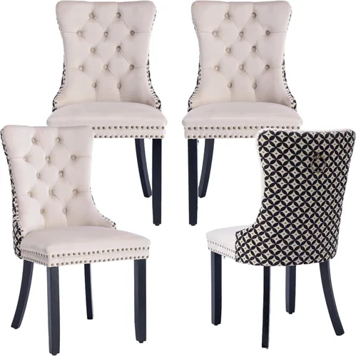 Miniatura 95 de LKTART Juego de 2 sillas de comedor de terciopelo, sillas de comedor copetudas con ribete de anillo de clavo, silla de comedor tapizada con patas