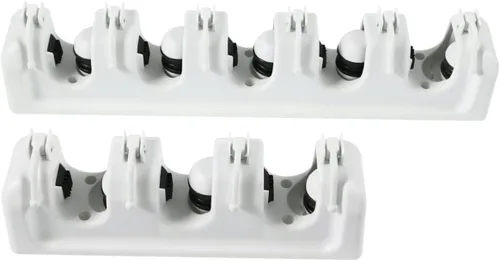 Miniatura 7 de HEMOTON Soporte de escoba para montaje en pared, estante de almacenamiento, fregona, clip para paraguas 5 bolas, 6 ganchos para garaje
