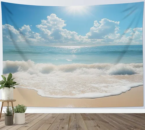 Miniatura 15 de LB Tapiz de hongos para colgar en la pared, luna y estrella en beige, tapiz de pared para dormitorio, estética de planta verde, arte de pared