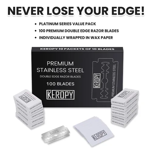 Miniatura 7 de Cuchillas de afeitar de seguridad KEROPY 100 - Acero inoxidable súper afilado y suministro de por vida para un afeitado suave, selladas