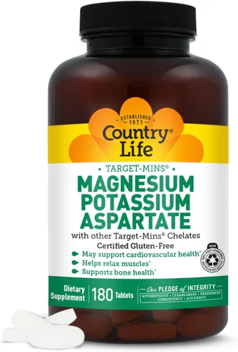 Country Life Suplemento de magnesio y potasio para la salud del corazón, apoyo cardiovascular, sistema inmunológico y salud ósea, sin gluten