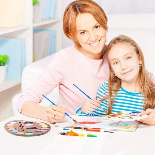 Miniatura 6 de Juego de 65 paletas de pinceles de pintura, 60 pinceles planos y redondos, 5 bandejas de pintura para niños, manualidades, pinceles pequeños a