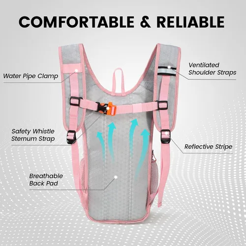 Miniatura 3 de Nepest Mochila de hidratación para niños, mini mochila de agua con vejiga de agua de 1.5L para senderismo, ciclismo, correr Rosa