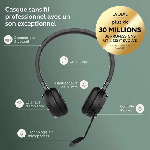 Miniatura 2 de Jabra Evolve 65 TE - Auriculares inalámbricos estéreo USB-A MS / auriculares de música