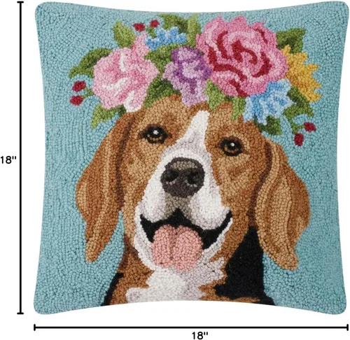 Miniatura 3 de Peking Handicraft Almohada con gancho de relleno de poliéster con diseño de Beagle, cuadrado de 18 pulgadas, decoración del hogar