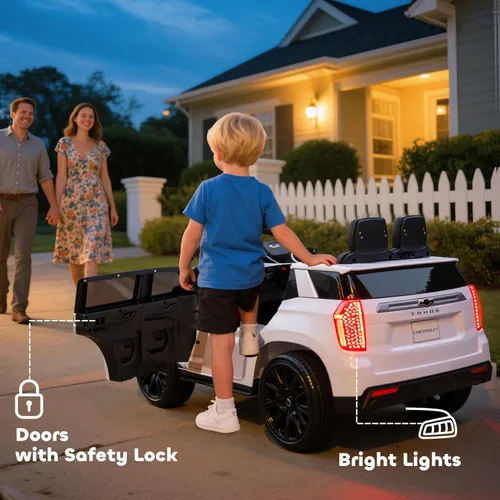 Miniatura 9 de Aosom - Automóvil con licencia Chevrolet Tahoe de paseo, vehículo eléctrico con batería de 12 V y 7 Ah, control remoto para padres, luces LED, Blanco