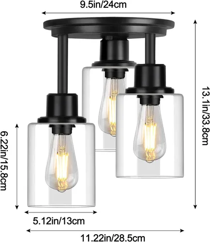 Miniatura 4 de ROTTOGOON Lámpara de Techo Semiempotrada, Accesorios de Luz de Techo de 3 Luces Cerca del Techo, Accesorios de Luz de Cocina Negro Mate