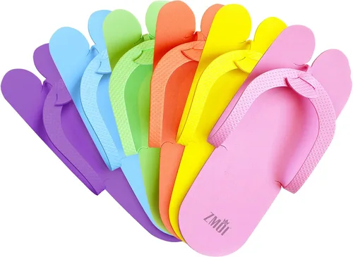 12 pares de pantuflas de pedicura desechables – Espuma EVA antideslizante talla única para pedicura – Cómodo y seguro – 6 colores divertidos – Ideal
