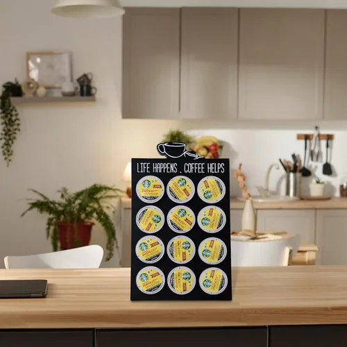 Miniatura 3 de Organizador de 12 cápsulas K para tazas, soporte de almacenamiento de cápsulas de café de madera compacta negra, organizador de Kcup para el hogar
