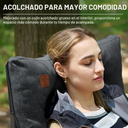 Miniatura 2 de EVER ADVANCED Silla plegable acolchada de gran tamaño para campamento para adultos, silla de césped resistente con bolsillos laterales, silla Negro