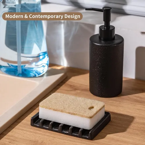 Miniatura 6 de Tanew Jabonera de cerámica autodrenante, soporte para jabón de barra, jabonera de cascada, soporte para jabón de ducha, soporte para esponja