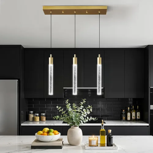 Miniatura 18 de Iluminación de Isla de Cocina Accesorio de Luz Moderna Lámpara Colgante Dorada Regulable LED Acabado de Latón Mini Luces Colgantes de Cristal