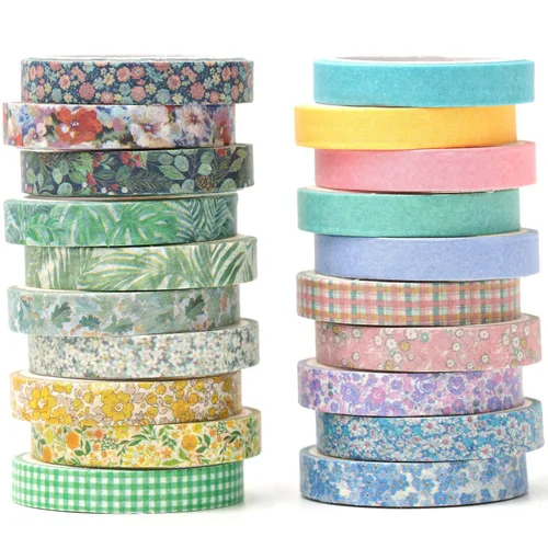 Miniatura 8 de Juego de 20 rollos de cinta washi vintage, diseño retro delgado, con patrones antiguos, cintas de enmascarar para artes, manualidades, diarios