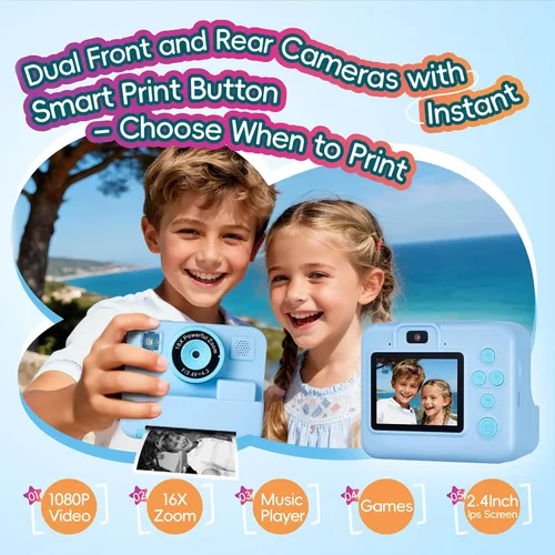 Miniatura 2 de Cámara de impresión instantánea para niños, cámara de video selfie de 1080P con kit de diario de bricolaje, más de 200 accesorios, regalos