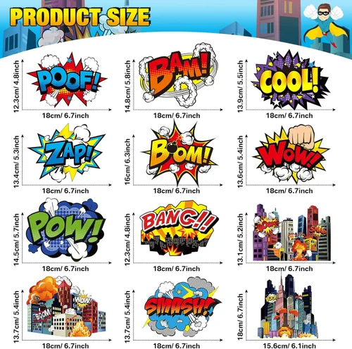 Miniatura 3 de Sumind 54 carteles colgantes con temática de héroe de remolinos de acción de papel de aluminio para el techo, decoración de fiesta para niños, baby