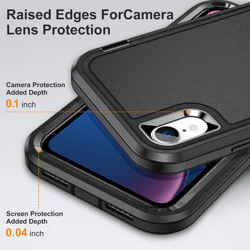 Miniatura 6 de IDweel Funda para iPhone XR, color negro para iPhone XR con soporte para hombres, protección resistente a prueba de golpes, antiarañazos, ajuste