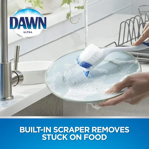 Miniatura 3 de Dawn Cepillo para platos con cerdas de nailon suave y raspador, azul/blanco