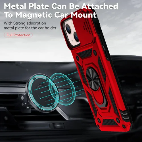 Miniatura 3 de Funda para iPhone 12 Mini, con protector de pantalla HD para cámara deslizante, [protección de cámara] [soporte giratorio magnético] funda Rojo