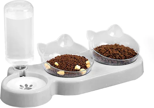 Miniatura 9 de Marchul Cuenco doble elevado para perros y gatos, juego de cuencos de agua y comida para mascotas, platos inclinados elevados en 15° para interiores