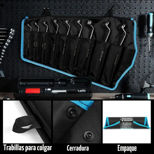 Miniatura 5 de DURATECH Juego de llaves de caja de compensación, métricas, 9 piezas, 0.236-0.906 in, 75 grados, acero CR-V, organizado en bolsa rodante