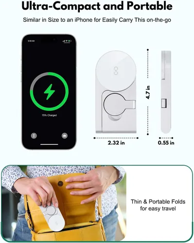 Miniatura 3 de Estación de carga inalámbrica 3 en 1 2026, estación de carga rápida Mag-Safe para cargador MagSafe de Apple, con cargador USB C, soporte de cargador