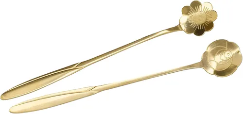 Miniatura 7 de Cuchara agitadora, 4PCS cuchara mezcladora de flores en forma de corazón cuchara de café de acero inoxidable cuchara de desierto cuchara de té
