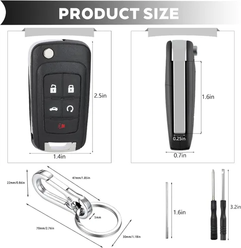 Miniatura 6 de Paquete de 2 fundas para llavero de 5 botones para Chevy Cruze Equinox Impala Camaro Malibu Sonic GMC Terrain Buick LaCrosse Regal Verano Encore