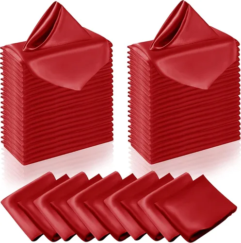 Miniatura 12 de Manyshofu 50 servilletas de satén color azul bebé, servilletas de tela de 12 x 12 pulgadas, juego de servilletas cuadradas de tela de satén