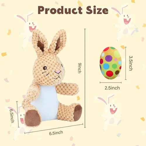 Miniatura 2 de Rypet Juguetes de peluche para perros, conejito de Pascua con huevo, juguete de felpa chirriante para mascotas con papel arrugado, juguetes