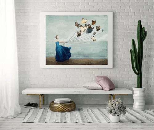Miniatura 2 de LukFun Pintura por números para adultos, kits de pintura acrílica para bricolaje, mariposa y dama en el mar, 16 x 20 pulgadas