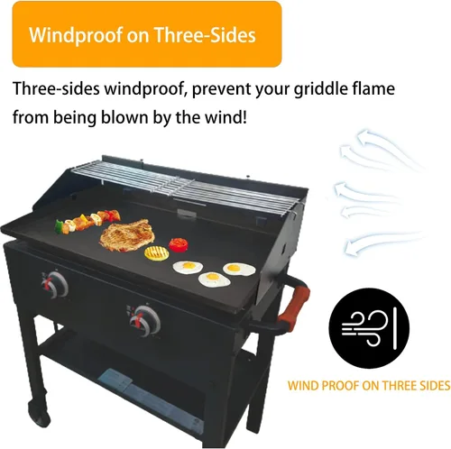 Miniatura 3 de Juego de Protector de Viento Ajustable y Rejilla de Calentamiento para Parrilla de 22" a 28" con Grasa Trasera, Negro, Metal