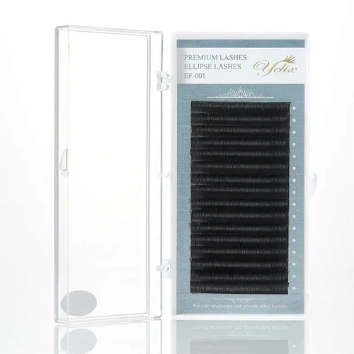 Yelix Pestañas planas súper suaves de alta calidad, color negro mate, extensión de pestañas individuales, 0.006 in de grosor, rizo C, 0.315-0.591