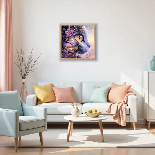 Miniatura 2 de Mosaflare Kits de pintura de diamantes 5D para adultos, arte de diamantes de gato en flor de cerezo para principiantes, pintura de taladro redondo