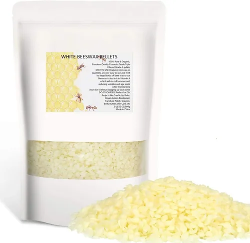 Bolitas de cera de abeja blanca Howemon 2LB 100% Puras y Naturales Triple Filtro para Cuidado de la Piel, Cara, Cuerpo y Cabello Suministros para