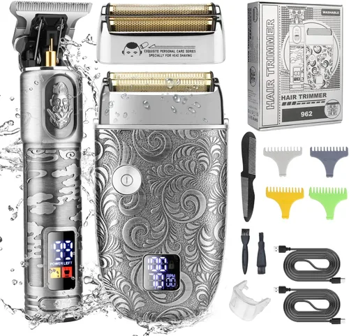 Miniatura 9 de Juego de cortapelos para hombres y afeitadoras eléctricas, kit de aseo inalámbrico para cortadora de pelo/barba, cortapelos para cortar el cabello