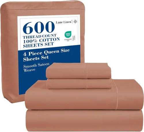 Miniatura 37 de LANE LINEN Juego de sábanas tamaño King – Sábanas de 600 hilos 100% algodón de fibra larga, naturalmente frescas y duraderas para el uso diario, 01